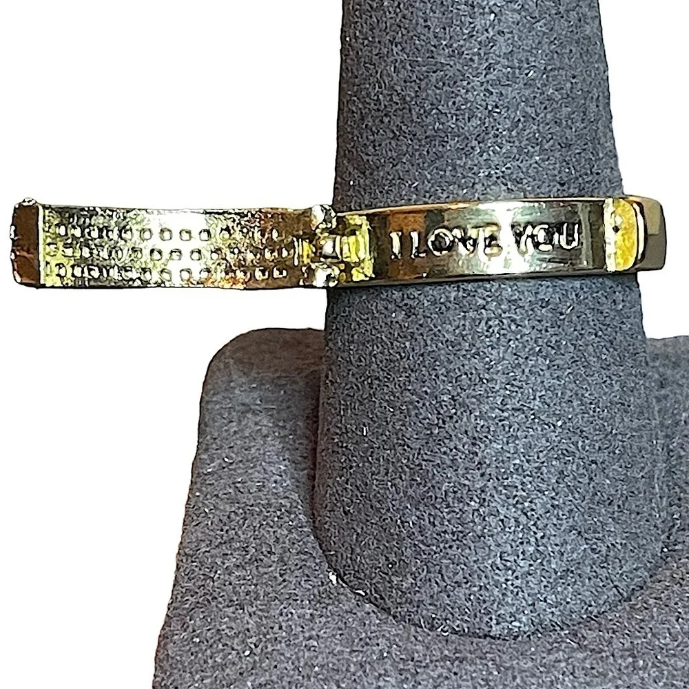 Gold Tone & Baby Rhinestone Hidden Message “I‎ Love You” Clasp Band Ring 10 1/4